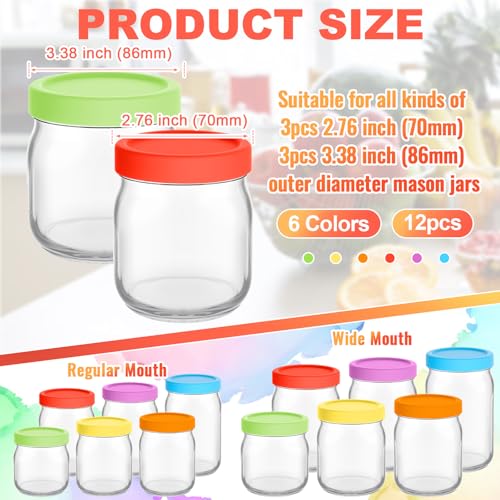Teenyyou 12 Pcs Mason Jars 6 Wide and 6 Regular Mouth Lids Mason Jar Lids Thickened Leak Proof Lid for 86mm, 70mm Wide and Regular Mouth, Reusable Canning Jar Caps(Red Orange Yellow Green Blue Purple) - color: Red ,Orange ,Yellow, Green, Blue, Purple, siz