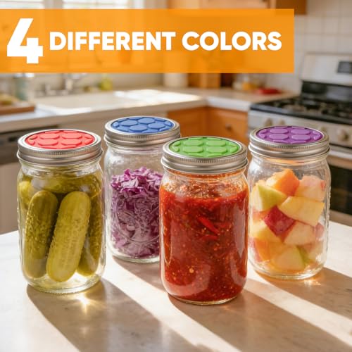 16PCS Silicone Fermentation Lids for Wide Mouth Mason Jars | One-Way Airlock Valve, Self-Burping for Sauerkraut, Sourdough Starter & Probiotics (Patented) - size: 16 PCS