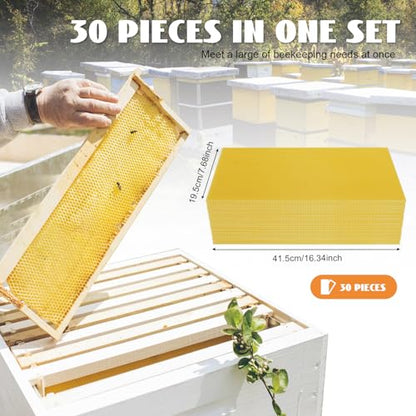 30PCS Beeswax Sheets for Candle Making Beehive Foundation Sheets Bee-Wax Sheets for Beekeeping Bee-Wax Honeycomb Sheets 16.3" x 7.7"