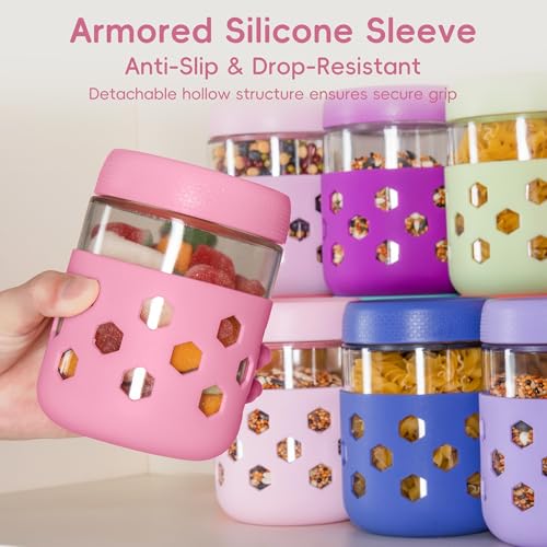 Gemice 6-Pack 16 oz Overnight Oats Containers with Lids and Silicone Sleeves, Glass Mason Jars with Airtight Lid, Dishwasher Safe, Wide Mouth Chia Seed Pudding Meal Prep Jar for Yogurt Berries Snack - color: Purple, size: 16oz, 6-Pack