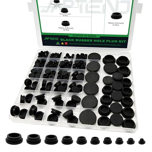 223PCS Black Rubber Plugs for Round Holes Assortment Kit, 10 Sizes of Snap Locking Silicone Plugs for Car Wiring Automotive Hole Caps Furniture & Plumbing - color: 223pcs Black Rubber Plugs Kit