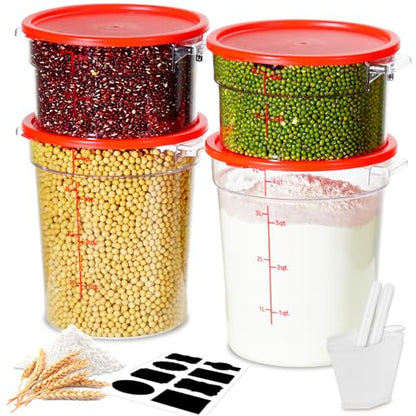 2QT NSF Food Storage Containers: 8 PCS [Food Grade][Hot&Cold Resistant] Commercial Clear Round Food Storage Containers with Scales Handles for Home Restaurant Kitchen Proof Dough(BPA FREE) - color: K2-2QT-4QT-4PCS-ROUND-RED1
