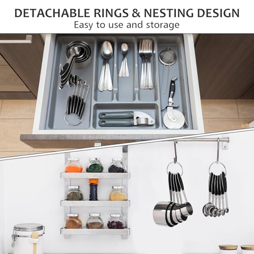 Accmor 11 Piece Metal Measuring Spoons Cups Set, Premium Stainless Steel Stackable Tablespoons Measurement kit, Kitchen Gadgets Cups and Spoon for Dry Liquid Ingredients Cooking Baking (Black Handle) - color: Silver/Black Handle