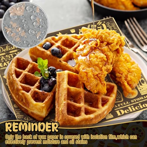 Outus 600 Pcs 12 x 12 Inch Deli Wax Paper Sheets Grease Resistant Tray Basket Liner Newsprint Paper Water and Grease Proof Sandwich Wrapping Square Hot Dog Wrapper for Food Baking (Black,Yellow) - color: Black,Yellow