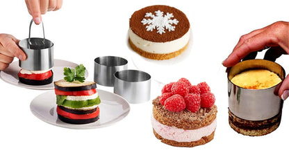 Uncle Jack 9 Pieces Round Cake Ring Molds, Stainless Steel Cake Ring Mold with Pusher, for Kitchen Tools, Baking Pastry (Include 9 Rings and 3 Pushers) - size: Round 9 PCS in 3 Sizes