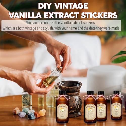 8 Pack 8 Ounce Amber Glass Bottle with Lids Vanilla Extract Homemade Brown Bottle 8 oz and 8 Pcs Vanilla Extract Stickers for Syrup Gift Glass Food Storage Canister Set Sauce Beans - color: Amber 8pcs 8oz