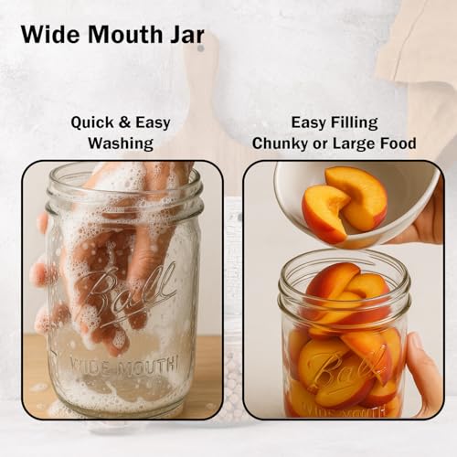 Ball Wide Mouth Mason Jars 32 oz. (6 Pack) - Quart Size Jars with Airtight Lids and Bands for Canning, Fermenting, Pickling, Meal Prep or DIY Decors and Projects Bundled with Peaknip Jar Opener