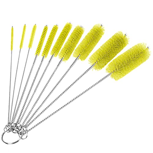 CiaraQ Bottle Cleaning Brushes, 8 Inch Nylon Tube Brush Set | Yellow Cleaner for Narrow Neck Bottles Cups with Hook, Set of 10pcs. - color: Yellow, size: 8.0 Inch (10pcs)