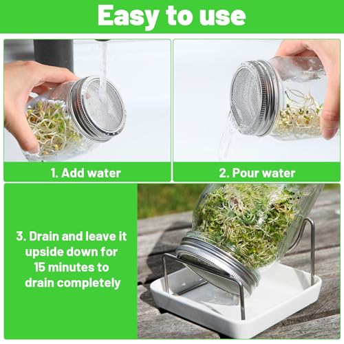 10 Pack Sprouting Lids for Mason Jars, 82mm Wide Mouth Mason Jar Strainer Lids, Stainless Steel Durable Sprouting Lid for Beans, Alfalfa, Broccoli