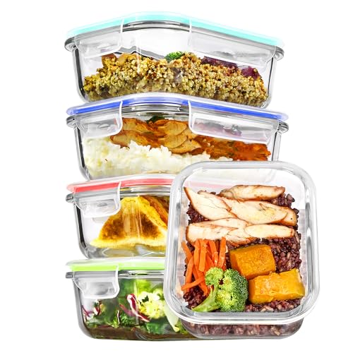 Vtopmart 5Pack 22oz Glass Storage Containers with Lids, Glass Meal Prep Food Container Sets with Snap Airtight Lid for Microwave, Oven, Freezer and Dishwasher, Multicolour - color: Multicolour, size: 22oz