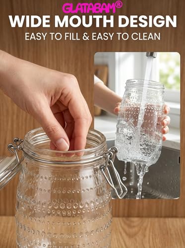 32 OZ Glass Mason Jars with Airtight Clip-Top Lids 6 Pack, Wide Mouth Reusable Glass Storage Jars for Kitchen Pantry, Pickling, Jam, Coffee Beans & Meal Prep (32 oz)