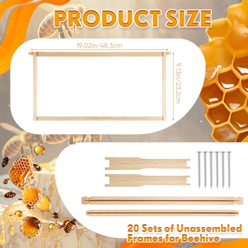 Colingmill 20 Packs Bee Hive Frames Deep Unassembled Bee Frames with Nails Pine Wooden Beekeeping Beehive Frame Pre Drilled Holes for Beekeeping Supplies