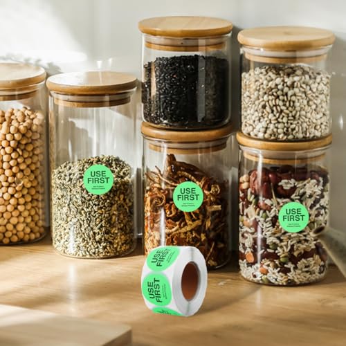1 Roll Light Green Permanent Adhesive Food Inventory Control Labels Accurate Food Labeling Stickers for Restaurant Canning Use for Refrigerator Safety Management