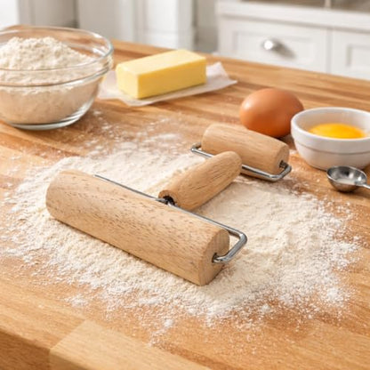 Mrs. Anderson's Baking Double Dough Roller, Wood With Iron, 4.125-Inch And 2.375-Inch, Smooth Even Rolling For Dough And Pastry - style: Double Dough Roller