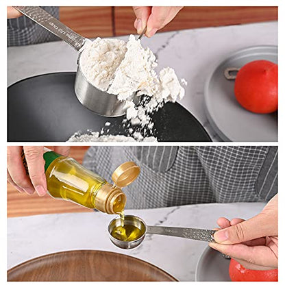 Measuring Cups and Spoons Set of 14, 18/8 Stainless Steel Measuring Cups Spoons Set, 6 Measure Cups and 7 Measure Spoons with Leveler - color: B: Siliver-cups+spoons