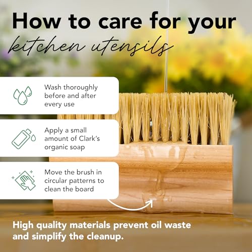 CLARK'S Cutting Board Scrub Brush - for Applying Food Grade Mineral Oil - Food Safe Wood Stain - Ideal for Wooden Butcher Blocks - Bamboo - Cast Iron - Countertops - Maple Construction - Food Safe - size: Large