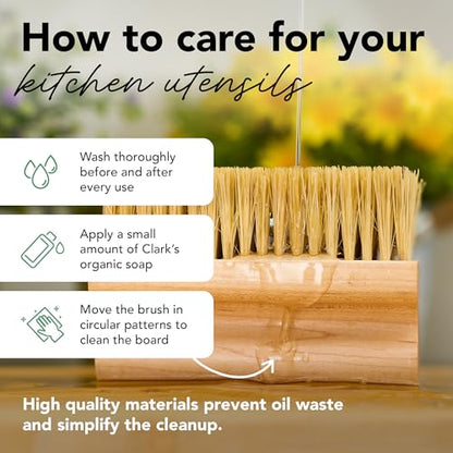 CLARK'S Cutting Board Scrub Brush - for Applying Food Grade Mineral Oil - Food Safe Wood Stain - Ideal for Wooden Butcher Blocks - Bamboo - Cast Iron - Countertops - Maple Construction - Food Safe - size: Large