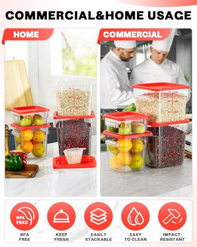 12 Quarts Sous Vide Container: 8 PCS Commercial Food Storage Containers with Lids - Clear Food Container with Scales Handles for Home Restaurant Kitchen Storage Pizza Bread N3 - color: E-12QT-RED