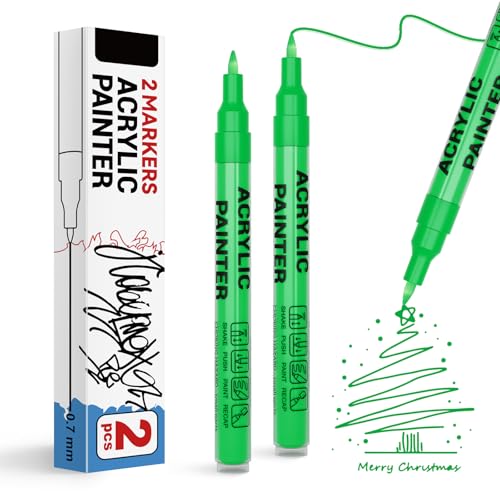 Acrylic Paint Pens Waterproof Markers 2 Green Permanent Marker Pens Acrylic Pens for Rock Painting Glass Stone Ceramic Metal Fabric Pebble Painting pens Craft Supplies - color: Green