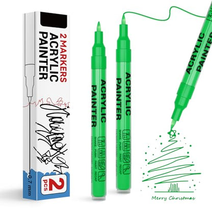 Acrylic Paint Pens Waterproof Markers 2 Green Permanent Marker Pens Acrylic Pens for Rock Painting Glass Stone Ceramic Metal Fabric Pebble Painting pens Craft Supplies - color: Green