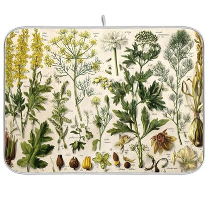 Kcldeci A Sheet Of Antique Botanical Dish Drying Mat Kitchen Drying Pad Dish Draining Mat Dish Rack Drainer Pad 18 x 24 - color: Botanical, size: 18x24in