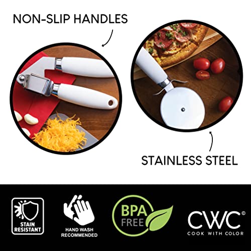 COOK WITH COLOR Kitchen Gadget Set Stainless Steel Utensils with Soft Touch Handles, 7 Pieces, Stainless Steel White - color: Stainless Steel White