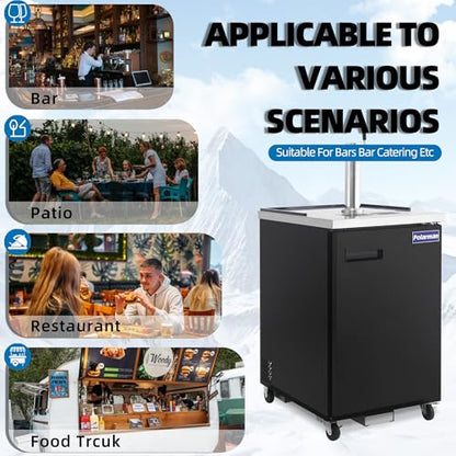 Polarman Beer Kegerator Single Tap Draft Beer Dispenser for Bars and Restaurants Full Size Commercial Keg Refrigerator 24” Stainless Steel With Drip Tray, 33°F- 41°F Temperature Control-Direct Draw - size: 24"W Single Tap