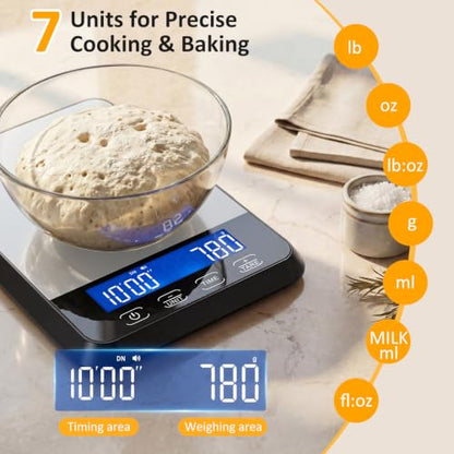 Letron Food Scale, 33 lb / 0.1 oz High Precision Kitchen Scale for Sourdough Bread, Built-in 7 Units, Timing & Tare Function, Rechargeable Digital Kitchen Scale for Food, Baking, Cooking, White - color: White