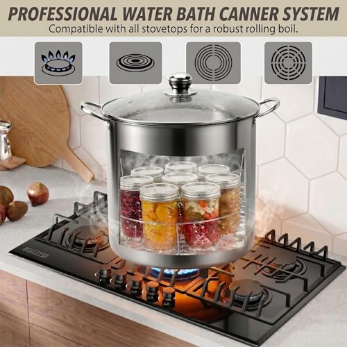 Canning Supplies Kits with 21.5 Qt Canning Pot, 7pcs Mason Jars, Tongs, Stainless Steel Jar Rack, Funnel, Lid Lifter Water Bath Canner Tool Set - color: Canning supplies with pot