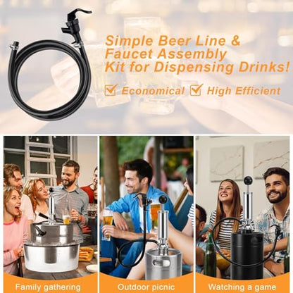 MRbrew 3 FT Keg Tap Line Beer Tubing Replacement Kit for Keg Pump Keg Tap, 3/16" Liquid Line Draft Beer Line with Picnic Tap Faucet Kegerator Dispenser PVC Tubing Kit for Cornelius Keg Beer Dispenser