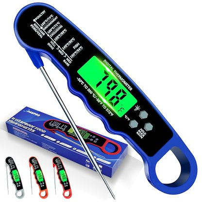 Stocking Stuffers for Men Women Adults: Meat Thermometer Digital, Instant Read Meat Thermometer with Backlight & Magnet for Kitchen, Beef, Grill, Turkey,IP67 Waterproof Cooking Thermometer - color: Blue