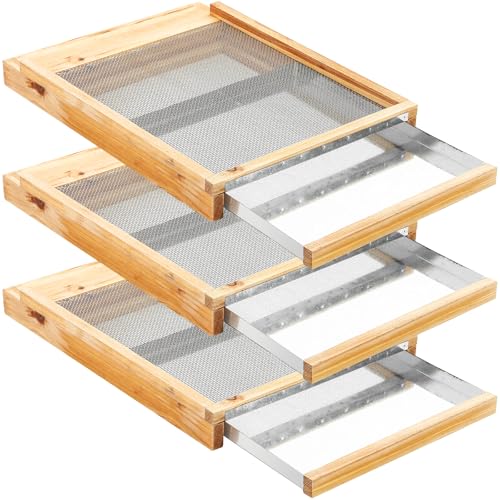 DoubleFill 3 Pcs 8 Frame Beehive Metal Screened Bottom Board Dipped in Beeswax with Entrance Reducer Beeswax Wood Screened Bottom Board for Beekeeping Supplies - size: 8 Frame