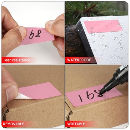 Pink Rectangle Stickers 2 x 1 Inch Color Coding Labels Vinyl Roll Self-Adhesive Waterproof Removable 500 PCS - color: Pink