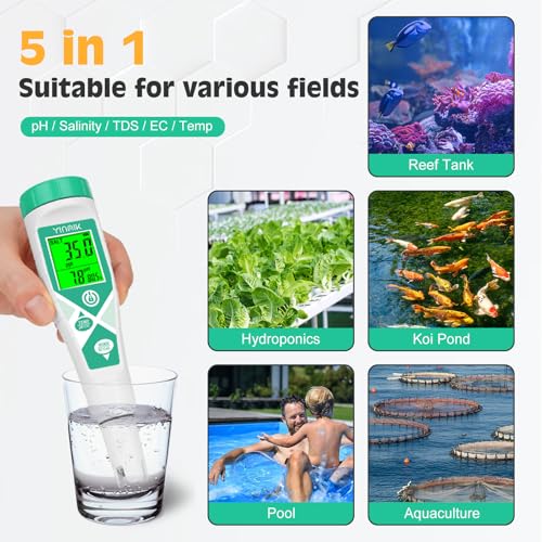 YINMIK Pool pH Salt Tester, Digital Salinity Meter for Saltwater Pool, Simultaneous Display Salt pH TDS for Koi Pond, Reef Tank, Aquarium, Hydroponic PPM pH EC Reader, Hydrometer with S.G. Card - color: Blue