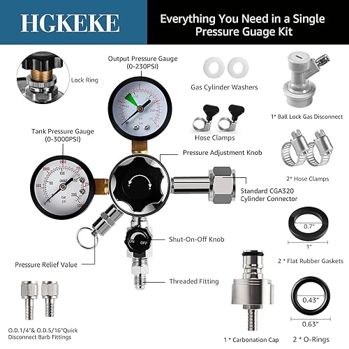 0-120PSI Soda Regulator CO2 Regulator 5.5ft 5/16 Co2 Gas Line Tubing for Kegerator Assembly