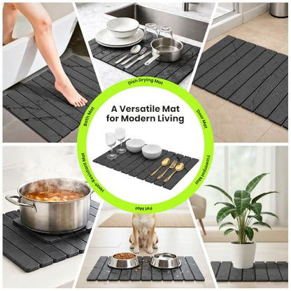 Stone Dish Drying Mat for Kitchen Counter Large Quick Dry Diatomaceous Earth Stone Drying Mat Foldable Water Absorbent Dish Drying Mat for Dishes Cups Bottles Kitchen Sink Countertop (Grey Marble) - color: Gray Marble