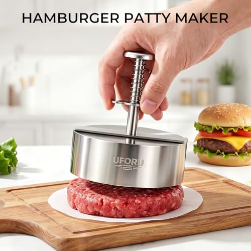 UFORU 5.5 Inch XL Burger Press,304 Stainless Steel Hamburger Patty Maker,Heavy Duty Non-Stick Patty Press, Adjustable Thickness,Dishwasher Safe Detachable Grill Tool for Beef,BBQ,Commercial Use - size: 5.5inch