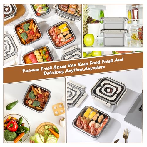 Stainless Steel Vacuum Food Storage Container with Handle- 1250ml/44oz, Large Capacity Leak-Proof Lunch Box with Hand Pump, Freezer & Dishwasher Safe - Portable for Work, Picnics
