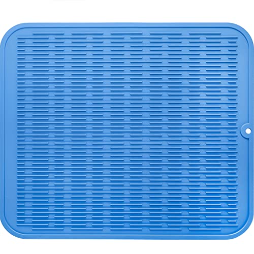 MicoYang Silicone Dish Drying Mat for Multiple Usage,Easy clean,Eco-friendly,Heat-resistant Silicone Mat for Kitchen Counter or Sink,Refrigerator or Drawer Liner Lichen BlueL XL 18 inches x 16 inches - color: Lichen Blue, size: 18"L x 16"W
