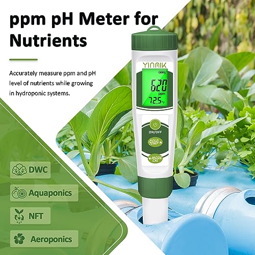 pH EC Meter for Water Hydroponics, PPM Meter for Nutrients, Measure pH PPM Conductivity Temperature of Hydroponic Garden Water and Nutrient Solution, EC pH TDS Meter for Water, Aquarium, Pool - color: Green pH meter