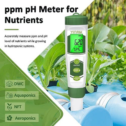 pH EC Meter for Water Hydroponics, PPM Meter for Nutrients, Measure pH PPM Conductivity Temperature of Hydroponic Garden Water and Nutrient Solution, EC pH TDS Meter for Water, Aquarium, Pool - color: Green pH meter