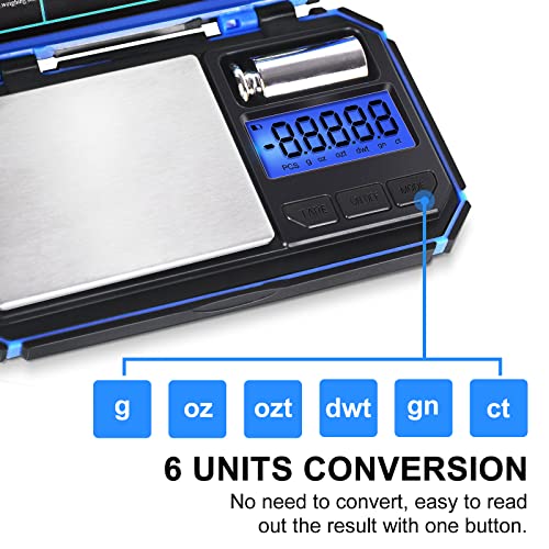 Fuzion Digital Pocket Scale, TU-X 200g/0.01g Gram Scale with 6 Units for Personal Hobbies, Small Scale for Food Ounces and Grams, Measuring Jewelry, Herb, Powder - color: Blue