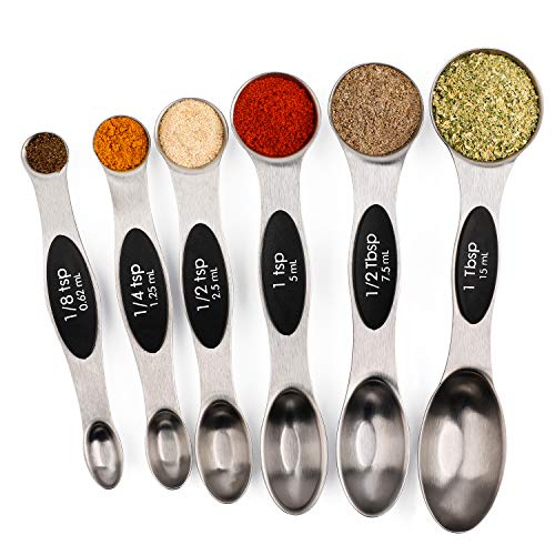Magnetic Measuring Spoons Set of 6 Stainless Steel Dual Sided Stackable Teaspoon for Measuring Dry and Liquid Ingredients - color: Black
