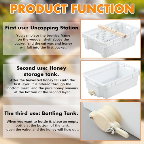 Zonon Beekeeping Uncapping Station for Honey Harvesting, Extractor, Strainer and Plastic Honey Cutting Deep Tray Shallow Tray Box Set(Double Layer, Food-Grade High-Density Pe Plastic) - style: Double Layer