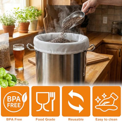 Brew Bags Reusable Strainer Bag 2 Pack 26"X22", 125 Micron Fine Mesh Strainer for Beer, Wine, Jam, Cider or Juice Making, Filter Bag with Adjustable Drawstring Brewing Supplies Homebrewing Equipment