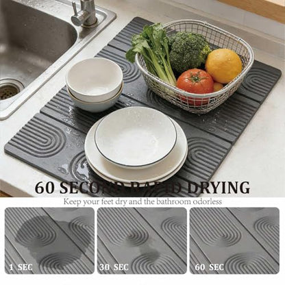 Stone Drying Mat for Kitchen Counter,Foldable(Gray (4-fold), 24" × 16") | Large Quick-Dry Diatomaceous Earth Dish Drying Mat with PU Non-Slip Base,for Bottles Cups Dishes - color: Gray (4-fold)