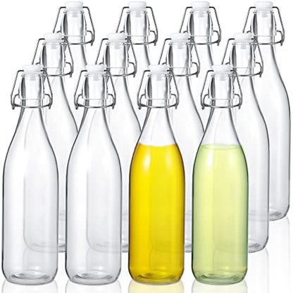 Aoriher 12 Pcs 25 oz Swing Top Glass Bottles 750 ml Glass Bottles with White Caps for Home Brewing Kombucha Homemade Juices Beer Water Oil Vinegar Soda Syrup Kefir Beverages - color: Clear, White