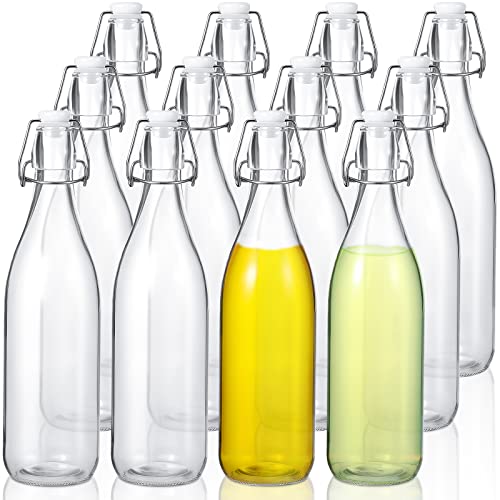 Aoriher 12 Pcs 25 oz Swing Top Glass Bottles 750 ml Glass Bottles with White Caps for Home Brewing Kombucha Homemade Juices Beer Water Oil Vinegar Soda Syrup Kefir Beverages - color: Clear, White