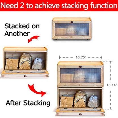 ETMI Bamboo Bread Box for Kitchen Counter-Large Capacity Bread Storage Container Farmhouse Bread Box with Window Bread Holder - color: Bamboo