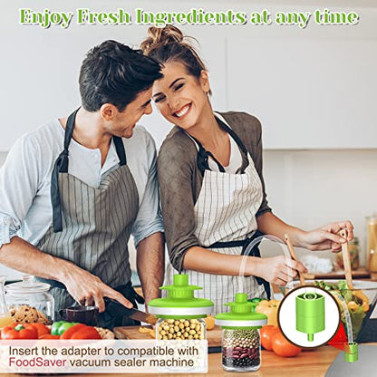 Mason Jar Vacuum Sealer Kit, Vacuum Sealer for jars Canning Sealer and Accessory Hose Mason Jar Attachment with Manual Vacuum Pump and Lid Opener for Wide&Regular Mouth Mason Jars - color: Green